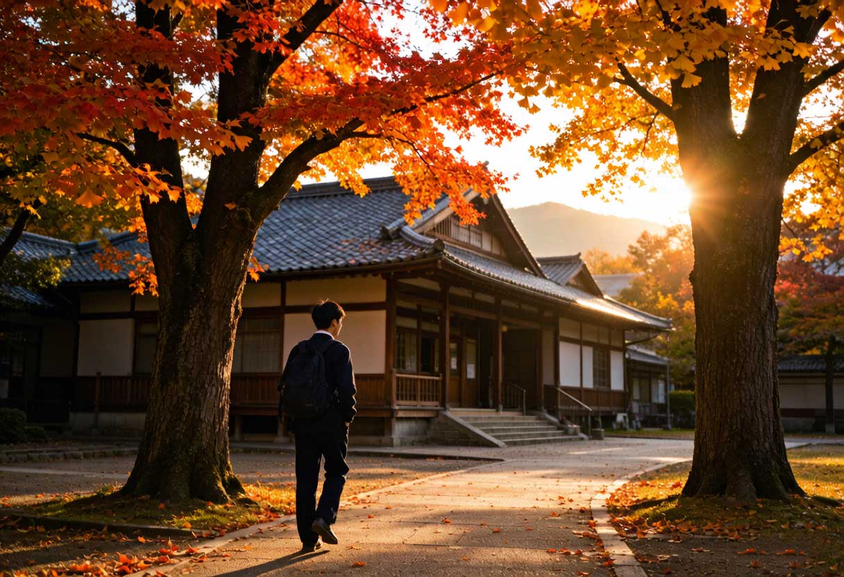 日本のキャンパスの秋景色